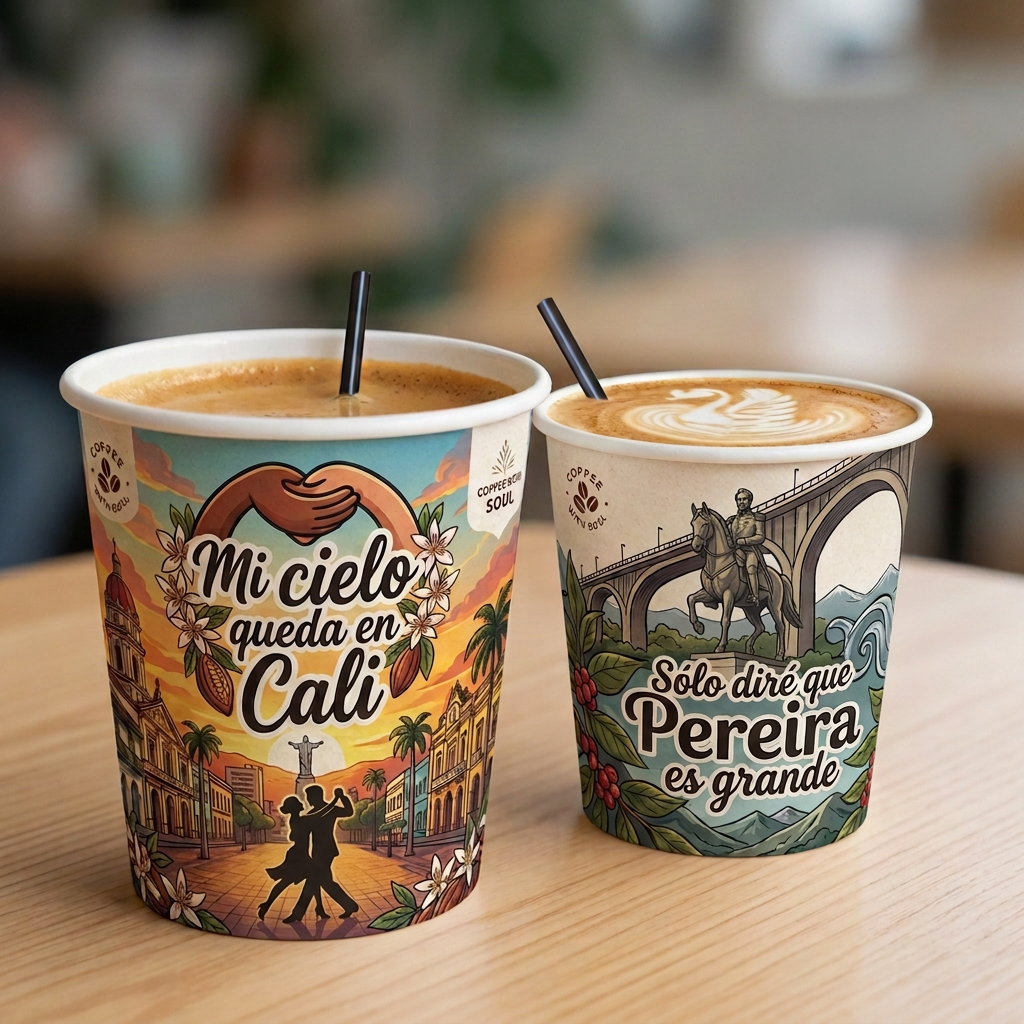 Vasos cafeteros 7 oz — ejemplo de impresión, vista frontal